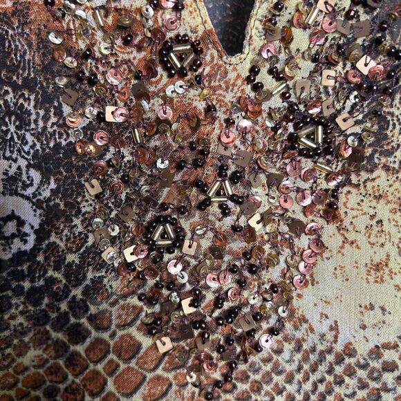 Chico's V Neck Beaded Sequin Snake Cheetah Animal Print Tunic Top Size 0 (S) - Picture 5 of 10